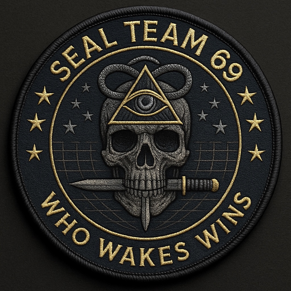 SEAL TEAM 69 insignia, embroidered in antique gold and gunmetal